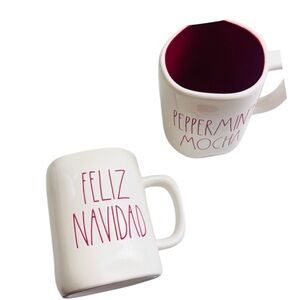 2 Rae Dunn Christmas “Feliz Navidad” & “Peppermint Mocha” White/Red Coffee Mugs